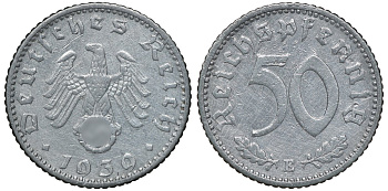 Германия 50 рейхспфеннигов 1939 E цена по каталогу МТ 70 евро J. 372, KM 96 алюминий aUNC 72-1253