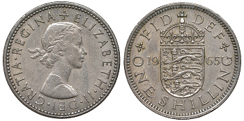 Великобритания 1 шиллинг 1965 Елизавета II (1952-2022), Английский герб KM 904, Spink 4147 медно-никель 4122-1046