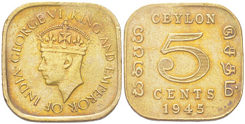 Цейлон 5 центов 1945 KM 113.2 никель латунь 4614-931