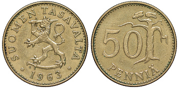 Финляндия 50 пенни 1963 S KM 48 алюминиевая бронза 259-556