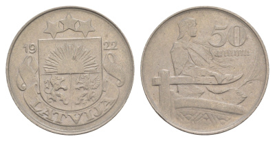 Латвия 50 сантимов 1922 год-тип KM 6 никель 4657-814