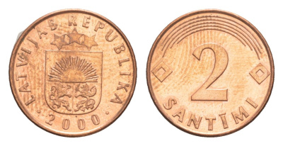 Латвия 2 сантима 2000 KM 21 сталь плакированая медью UNC 3955-1269