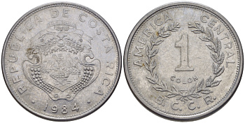 КОСТА-РИКА 1 КОЛОН 1984 В.С.С.R. KM 210.1 нержавеющая сталь 31-612