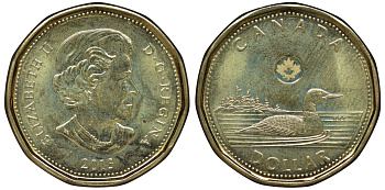 Канада 1 доллар 2013 утка, Елизавета II (1952-) KM NEW никель плакированый бронзой UNC 4605-647