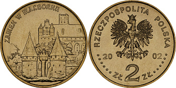 Польша 2 злотых 2002 MW, замок Тевтонского ордена в Мальборке KM 443 нордик UNC 4526-1141
