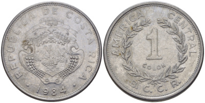 КОСТА-РИКА 1 КОЛОН 1984 В.С.С.R. KM 210.1 нержавеющая сталь 31-612