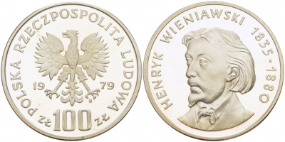 Польша 100 злотых 1979 MW, Генрик Венявский (1835-1880) KM 98, Parchimowicz 284 серебро PROOF 1082-1-34