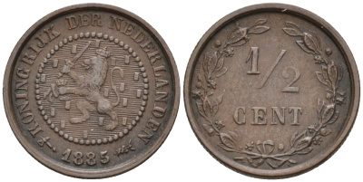 Нидерланды 1/2 цента 1885 Виллем III (1849-1890) KM 109 медь 4115-219
