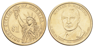 США 1 доллар 2014 Президент США - Уоррен Гардинг (1921–1923) KM 571 медь с марганцево-латунным покрытием UNC 4666-1026