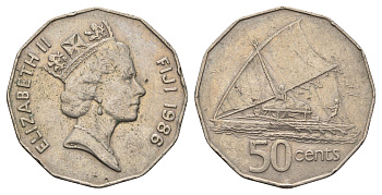 Фиджи 50 центов 1986 редкий год KM 54 медно-никель 4140-636