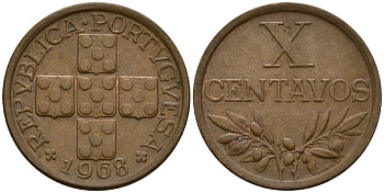 Португалия 10 сентаво 1968 KM 583 бронза 4154-1026