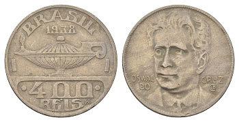 Бразилия 400 реалов 1938 Освалду Крус KM 539 медно-никель 4626-112