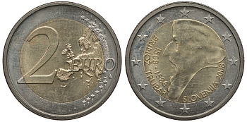 Словения 2 евро 2008 500 лет со дня рождения Приможа Трубара KM 80 биметалл 3856-627