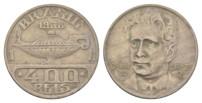 Бразилия 400 реалов 1938 Освалду Крус KM 539 медно-никель 4626-112