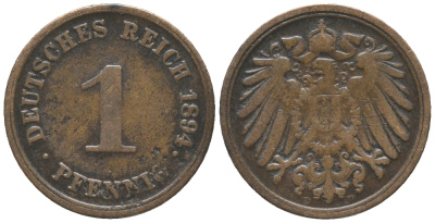 ГЕРМАНИЯ 1 ПФЕННИГ 1894 D KM 10, J. 10 медь 100-863