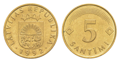 Латвия 5 сантимов 1992 KM 16 никель латунь UNC 3999-1121