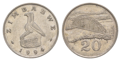 Зимбабве 20 центов 1994 мост Бирченоу KM 4 медно-никель aUNC 4656-736