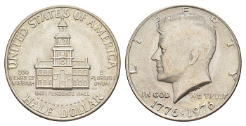 США 1/2 доллара (50 центов) 1976 200 лет независимости, Джон Кеннеди KM 205 медь плакированная медно-никелем aUNC 4545-144