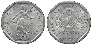 Франция 2 франка 1981 сеятель KM 942.1, Le Franc 272.5 никель 4123-431