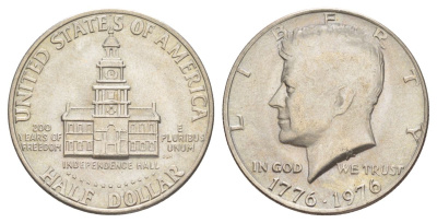 США 1/2 доллара (50 центов) 1976 200 лет независимости, Джон Кеннеди KM 205 медь плакированная медно-никелем aUNC 4545-144