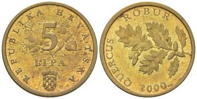 Хорватия 5 лип 2000 четный год KM 15 сталь плакированная латунью    4124-862