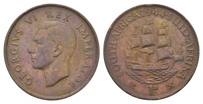 ЮАР 1 пенни 1944 Георг VI (1936-1952) KM 25 бронза 4123-844