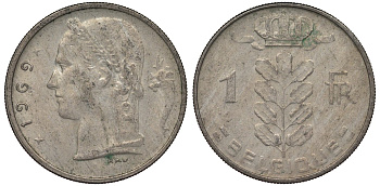 Бельгия 1 франк 1969 BELGIQUE KM 142 медно-никель 4128-923