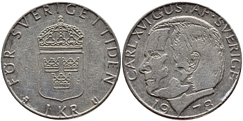 Швеция 1 крона 1978 Карл XVI Густав (1973- ) KM 852 медь плакированная медно-никелем 56-536