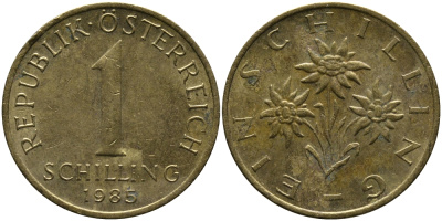 Австрия 1 шиллинг 1985 KM 2886 алюминиевая бронза 33-533
