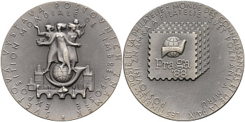 Чехословакия медаль 1988 всемирная филателистическая выставка в Праге, Прага 88, диаметр 50,5 мм белый металл 1085-4-42