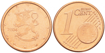 ФИНЛЯНДИЯ 1 ЕВРОЦЕНТ 2004 KM 98 сталь плакированная медью UNC 3457-1158