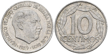 Испания 10 сентимо 1959 Франсиско Франко (1939-1975) KM 790 алюминий 4154-511