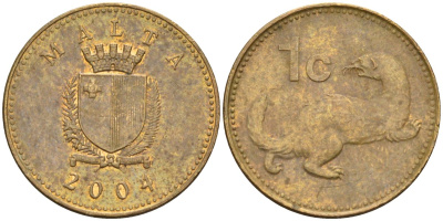Мальта 1 цент 2004 ласка, горностай KM 93 никель латунь 4585-1252