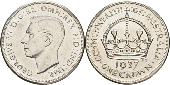 Австралия 1 крона 1937 Корона, Георг VI (1937-1952) KM 34 серебро aUNC 272-213