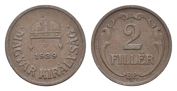 Венгрия 2 филлера 1939 BP KM 506 бронза 4664-853