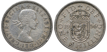 Великобритания 1 шиллинг 1956 Елизавета II (1952-2022), Шотландский герб KM 905, Spink 4148 медно-никель 4122-1016