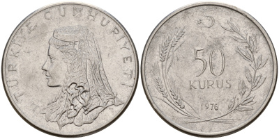 Турция 50 курушей 1976 Анатолийская невеста KM 899 нержавеющая сталь 4603-924