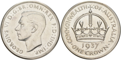 Австралия 1 крона 1937 Корона, Георг VI (1937-1952) KM 34 серебро aUNC 272-213