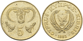 Кипр 5 центов 1983 голова быка KM 55.1 никель латунь 4141-925