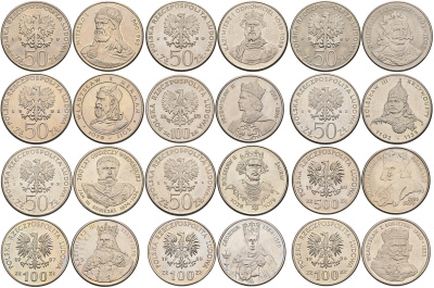 Польша лот из 12 монет, номиналом 50, 100 и 500 злотых 1979-1989 Польские короли  медно-никель  UNC  8-1-03-02