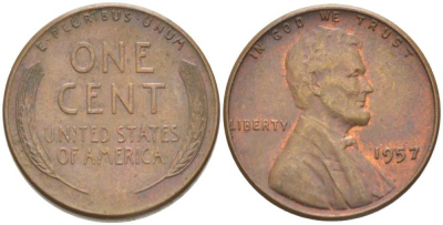 США 1 ЦЕНТ 1957 ЛИНКОЛЬН KM А132 медь цинк 218-312