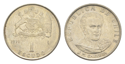 Чили 1 эскудо 1971 Хосе Мигель Каррера KM 197 медно-никель UNC 4651-531