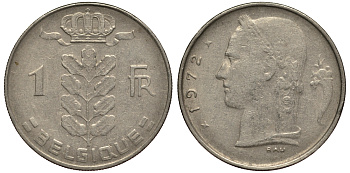 Бельгия 1 франк 1972 Belgique, Бодуэн I (1951-1993) KM 142.1 медно-никель 4182-223