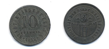 ВЕЙСЕНФЕЛЬС 10 ПФЕННИГОВ 1917 НОТГЕЛЬД 29-232