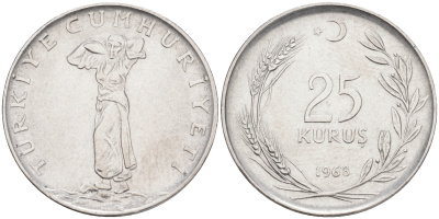 ТУРЦИЯ 25 КУРУШЕЙ 1968 KM 892.3 сталь 4561-624