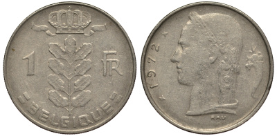 Бельгия 1 франк 1972 Belgique, Бодуэн I (1951-1993) KM 142.1 медно-никель 4182-223