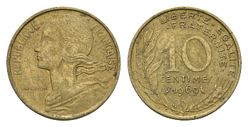 Франция 10 сантимов 1969 KM 929 алюминиевая бронза 4674-563