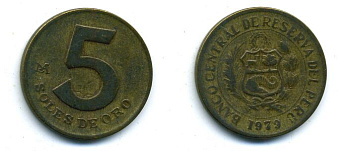 ПЕРУ 5 СОЛЬ 1979 бронза 4-437