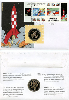 Нидерланды 1 экю 1999 Приключения Тинтина, в оригинальном конверте, с марками, первый день гашения X 239 медно-никель BU 4-3-8-47