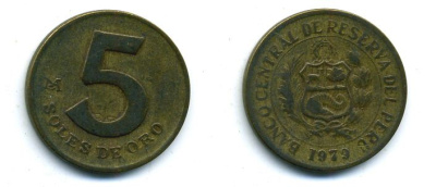 ПЕРУ 5 СОЛЬ 1979 бронза 4-437